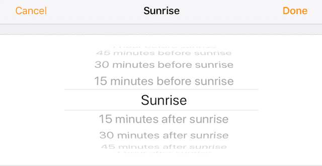 How to set times before/after sunset or sunrise in the Home app.