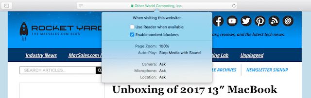 Safari settings for individual websites