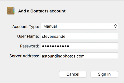 Adding a Contacts account in macOS Sierra