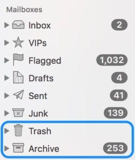 Delete emails end up in the Trash or Archive mailboxes
