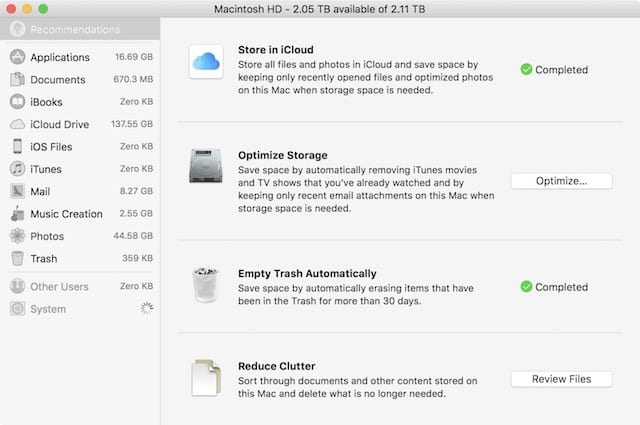 Managing Storage in About This Mac
