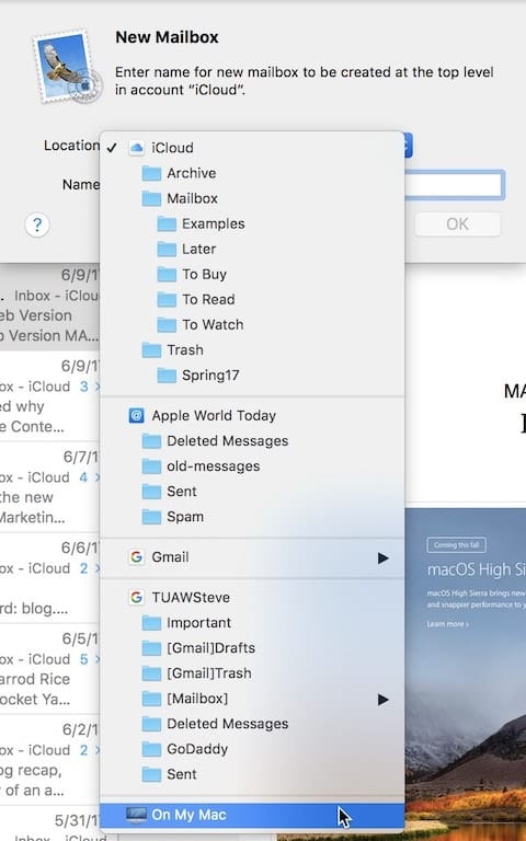Creating a new mailbox on my Mac