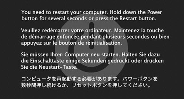 The older style Kernel Panic message. Newer versions have a gray background.