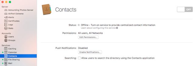 Setting up the Contacts Service