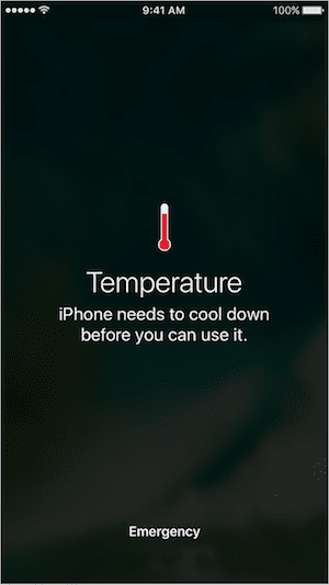 iPhone temperature warning screen