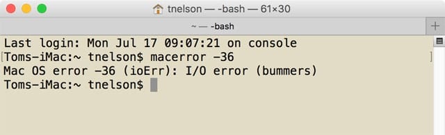 The macerror app can be used to decipher some of the more obscure numerical error codes