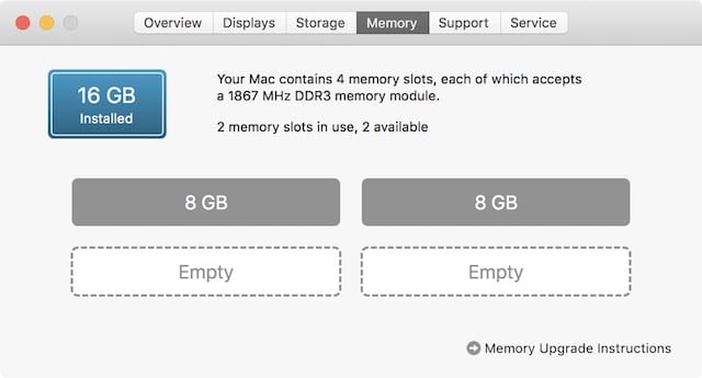 About This Mac Memory tab from an iMac with two empty slots