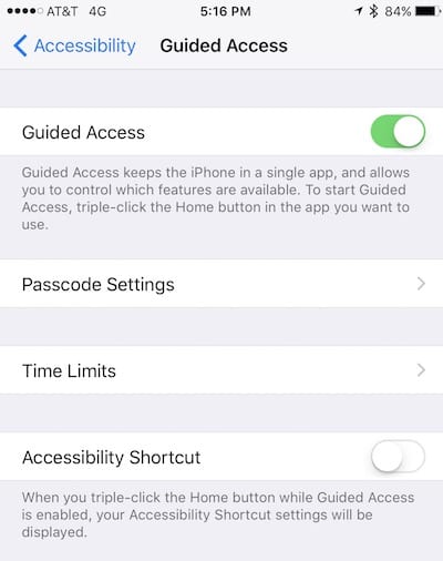 Guided Access settings