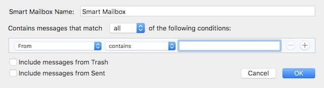 The Smart Mailbox dialog