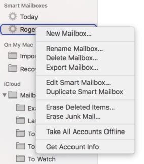 The context menu for a Smart Mailbox