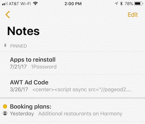 New "pinned Notes" appear in iOS 11 and macOS High Sierra 