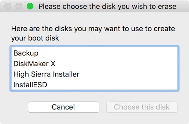 Select the disk volume for your boot disk, then click “Choose this disk”