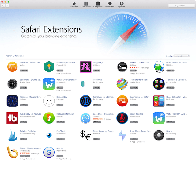 The new Safari Extensions page in the Mac App Store