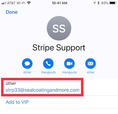 Stripe doesn't use a "sealcoatingandmore.com"email domain...