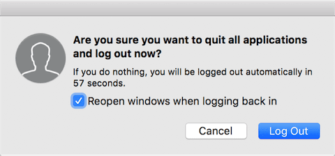 The log off verification dialog