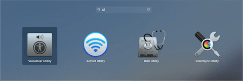 Typing the letters "ut" shows all apps that have "utility" in the name