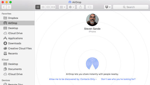 AirDrop, easily accessed with a keyboard shortcut