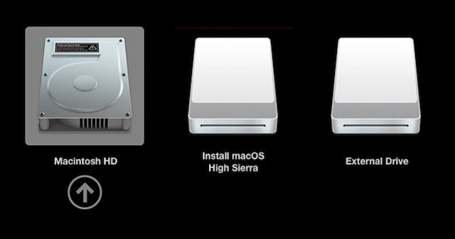 macOS Startup Manager, showing all internal and external drives