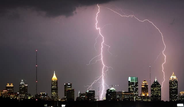 Lightning Strike over city
