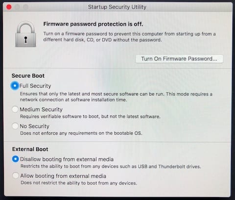 iMac Pro Startup Security Utility. Image via Cabel Sasser, Panic Software