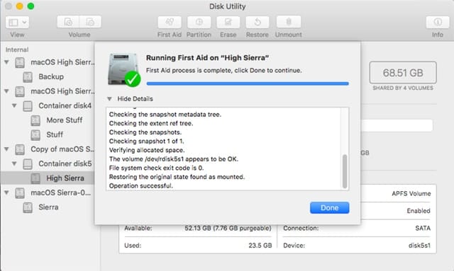 Disk Utility's First Aid tool