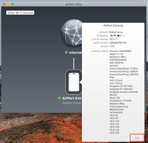 The simple AirPort Utility interface provides access to a lot of information about a wireless network