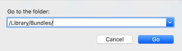 Type the /Library/Bundles/ path, then click the Go button