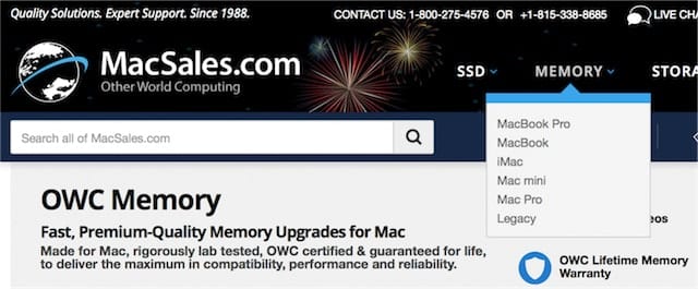 Click on the "Memory" link and select the type of Mac
