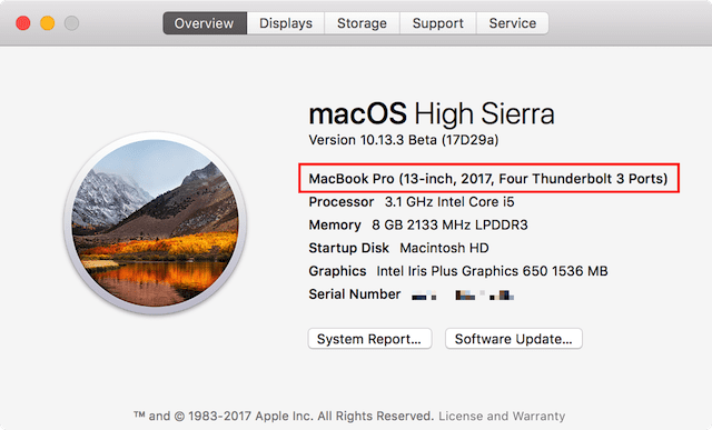 About this Mac shows details on the model and year of the computer