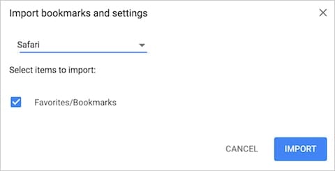Chrome "Import bookmarks and settings" dialog