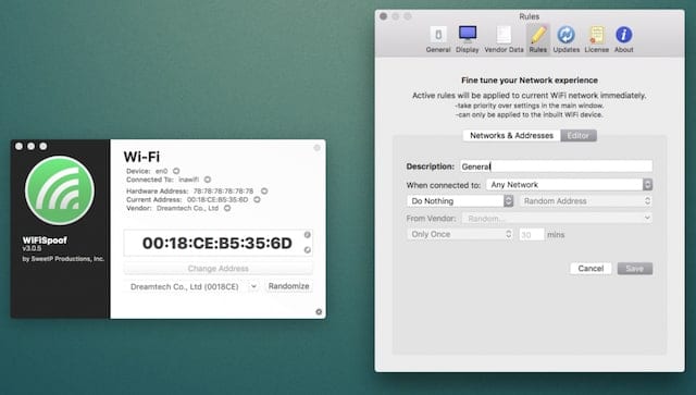 The WiFiSpoof Mac app