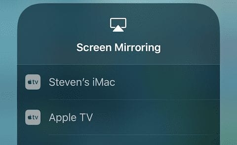 Selecting the AirPlay device that will mirror the iOS device