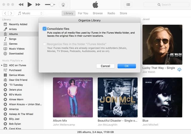 iTunes consolidate files