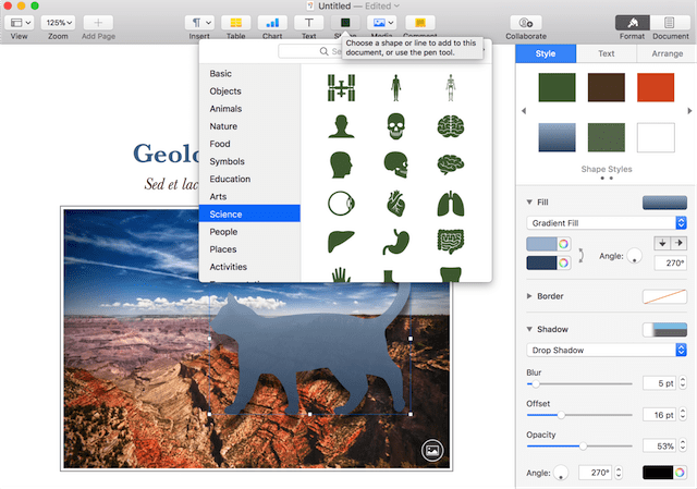 The new editable shapes available in iWork
