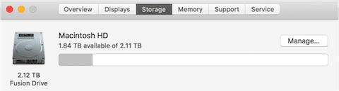 Checking the available and maximum capacity of a Mac's internal storage