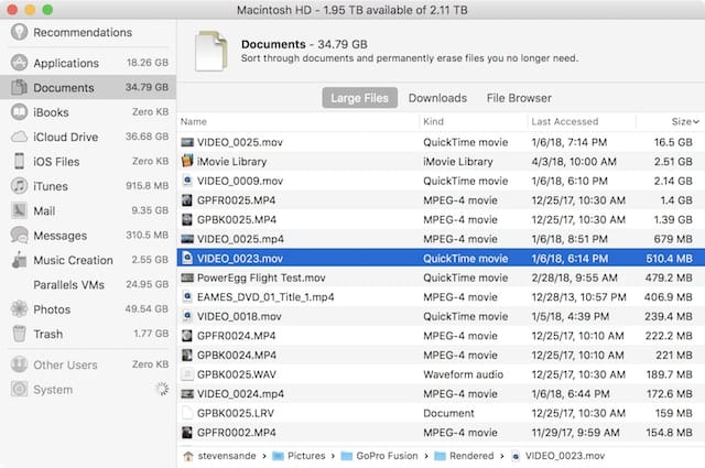Listing Document files by size