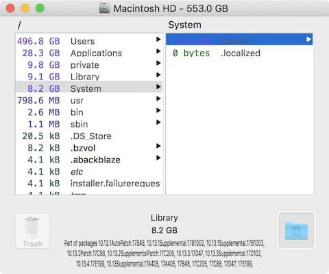 This 8.2 GB system folder is typical for a Mac running macOS 10.13 High Sierra