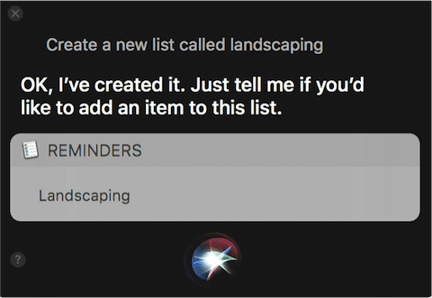 Creating a new list using Siri on the Mac