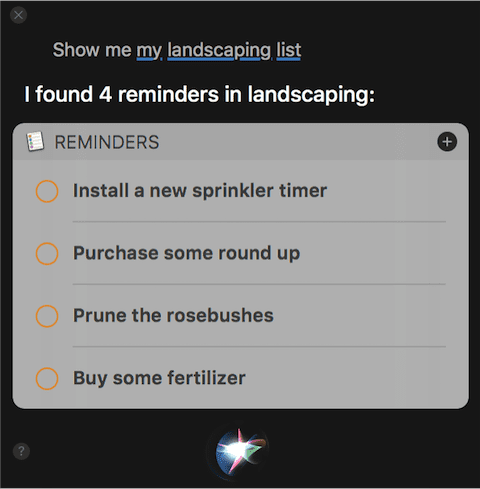 Asking Siri to display the list