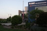 The American Flag set to Half Mast at Sunrise, Memorial Day @ OWC HQ Woodstock, IL