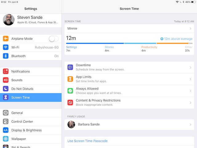 The new Screen Time settings, part of Apple's "Digital Health" initiative