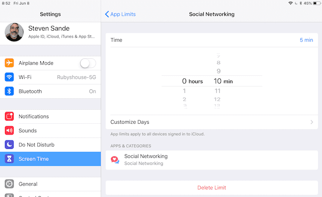 New iOS 12 controls for setting app time limits