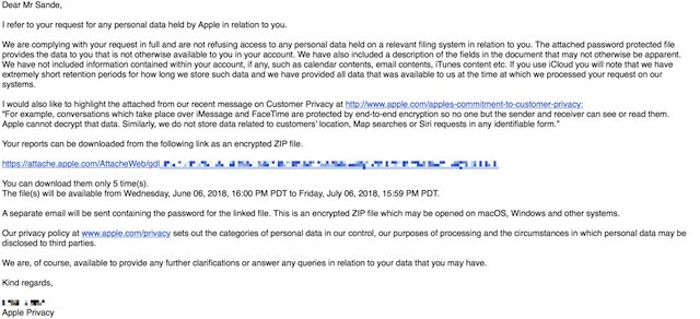 Response from Apple's Privacy Response Team