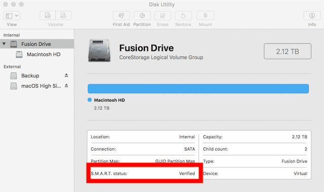 SMART status of a drive will show "Verified", "Failing" or drive error messages