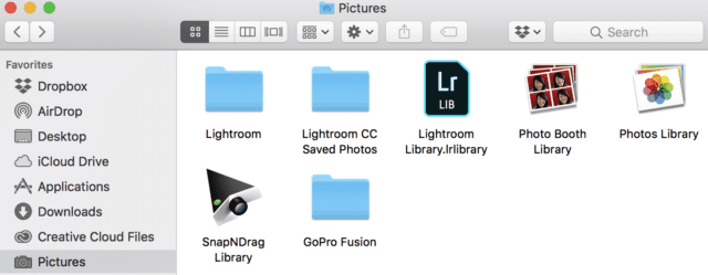 The contents of a typical Mac Pictures folder