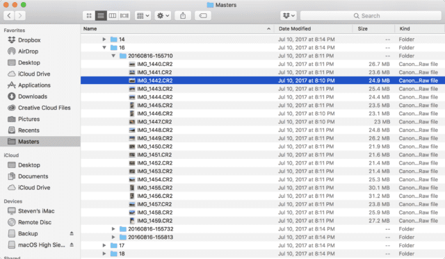 The original CR2 (Canon Raw image) files in the Masters folder of the Photos Library package file