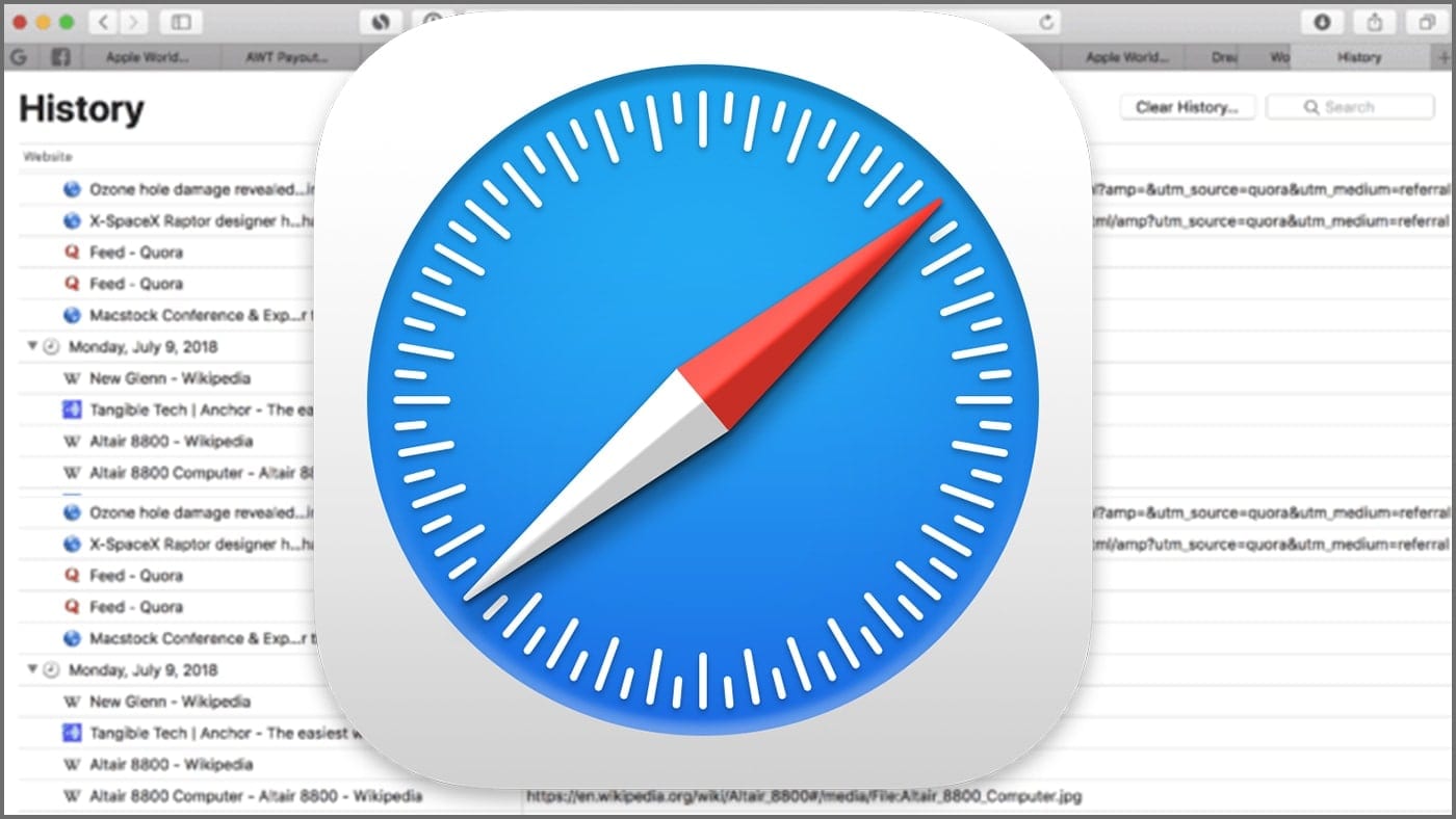 Safari logo on browsing history page