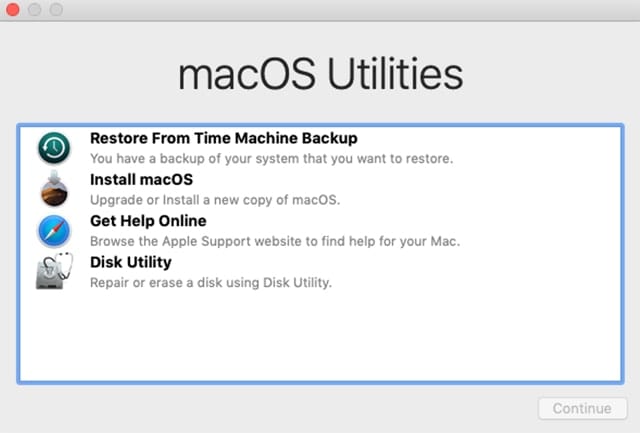 macOS Utilities window