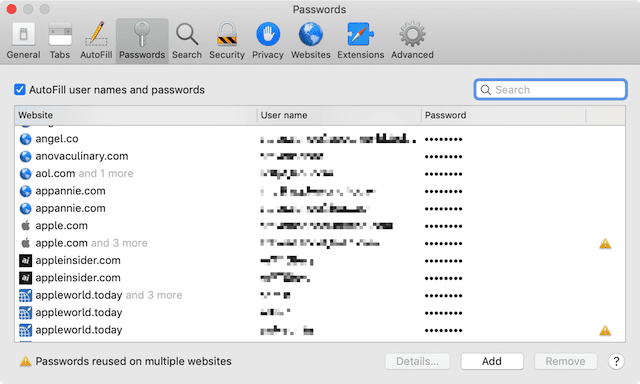 (Password auditing in macOS Mojave Safari calls out reused passwords)