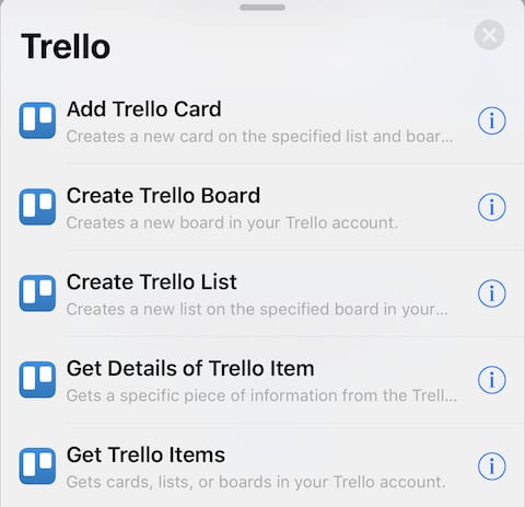 (Actions associated with the Trello task management app)